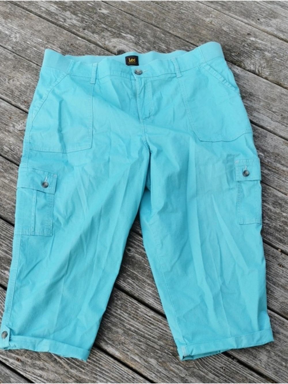 Womens Lee Turquoise Cargo Nautical Summergirl Capris. Size 20W